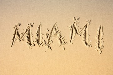 Miami written on sand