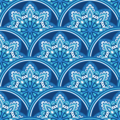 Damask seamless tiles vector design blue and white