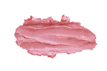 one jagged abstract smear of pearlescent lipstick, pink stain, makeup color matching sample,...