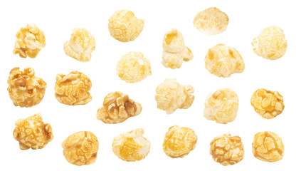 caramel popcorn set isolated on white