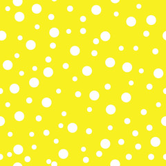 Dotted seamless pattern. White Polka Dot on yellow background Background. Vector illustration. Monochrome minimalist graphic design. Wallpaper, furniture fabric, textile