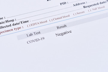 Negative test result of COVID-19 virus, novel coronavirus pandemic disease in 2020