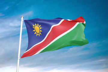 Namibia flag waving sky background 3D illustration