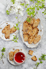 Italian biscotti cookies with almonds and raisins