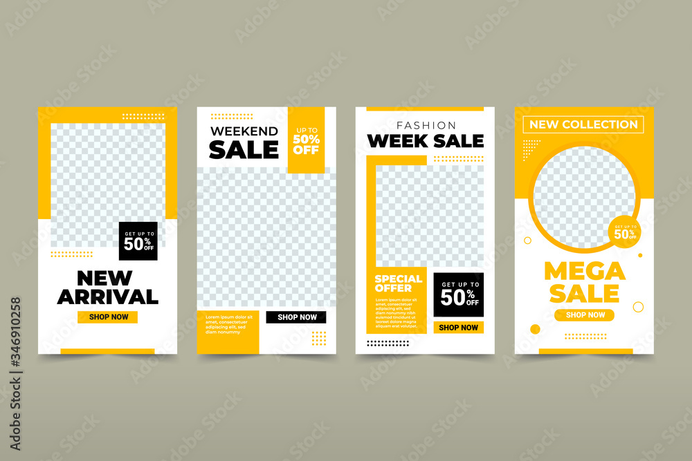 Canvas Prints set of editable banner post on instagram story template. black and yellow background color with stri