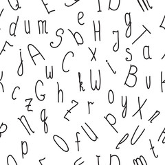 Cute English hand written alphabet, vintage vector illustration. Lowercase and uppercase letters, fine for card, lettering, poster