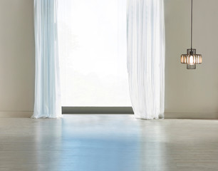 empty living room interior decoration wooden floor, stone wall concept. decorative background for home, office and hotel