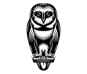 Obraz premium Vector monochrome illustration with a sitting owl.