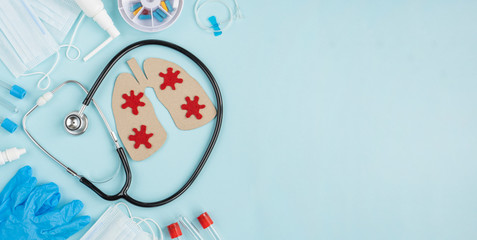 Fototapeta na wymiar Coronavirus affects the lungs, makes it difficult to breathe, medical ventilator, treatment of severe patients. COVID-19. World Tuberculosis Day.