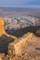 Fototapeta na wymiar The ancient fortification in the Southern District of Israel. Masada National Park in the Dead Sea region of Israel