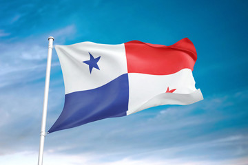 Panama flag waving sky background 3D illustration