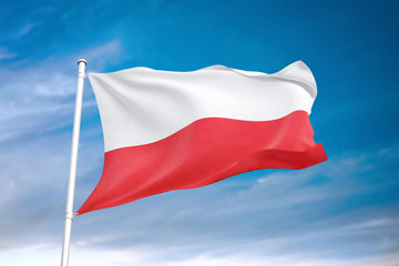 Poland flag waving sky background 3D illustration
