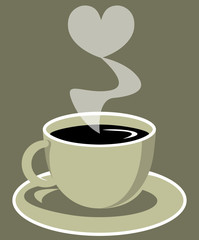 Cup of coffee with heart of smoke