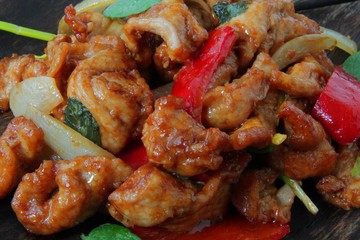 
Azeatian cooking, pork in sweet and sour sauce. Chinese cuisine.