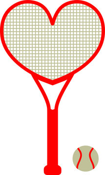 Heart-shaped tennis racket with ball