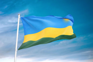 Rwanda flag waving sky background 3D illustration