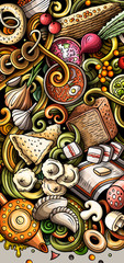 Russian food hand drawn doodle banner. Cartoon detailed flyer.