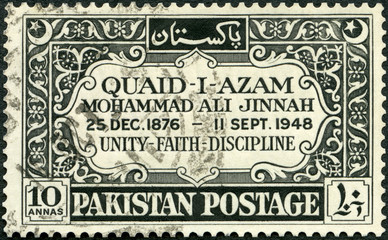 PAKISTAN - 1949: shows text, Mohammed Ali Jinnah (1876-1948), first Governor General of Pakistan,...