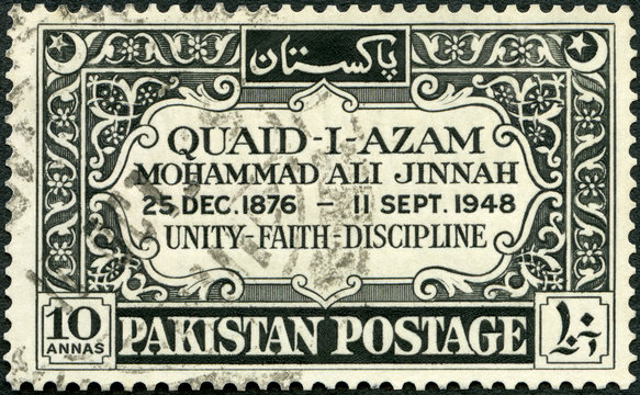 PAKISTAN - 1949: shows text, Mohammed Ali Jinnah (1876-1948), first Governor General of Pakistan, 1949