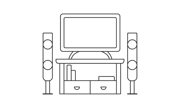 Home cinema, monitor, television, player, speaker, computer, cinema, movie free vector icon