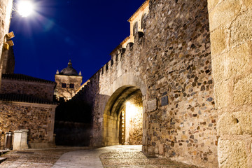 monumental city in the old town of caceres in the evening