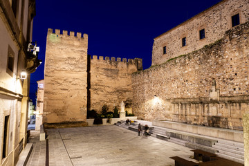monumental city in the old town of caceres in the evening