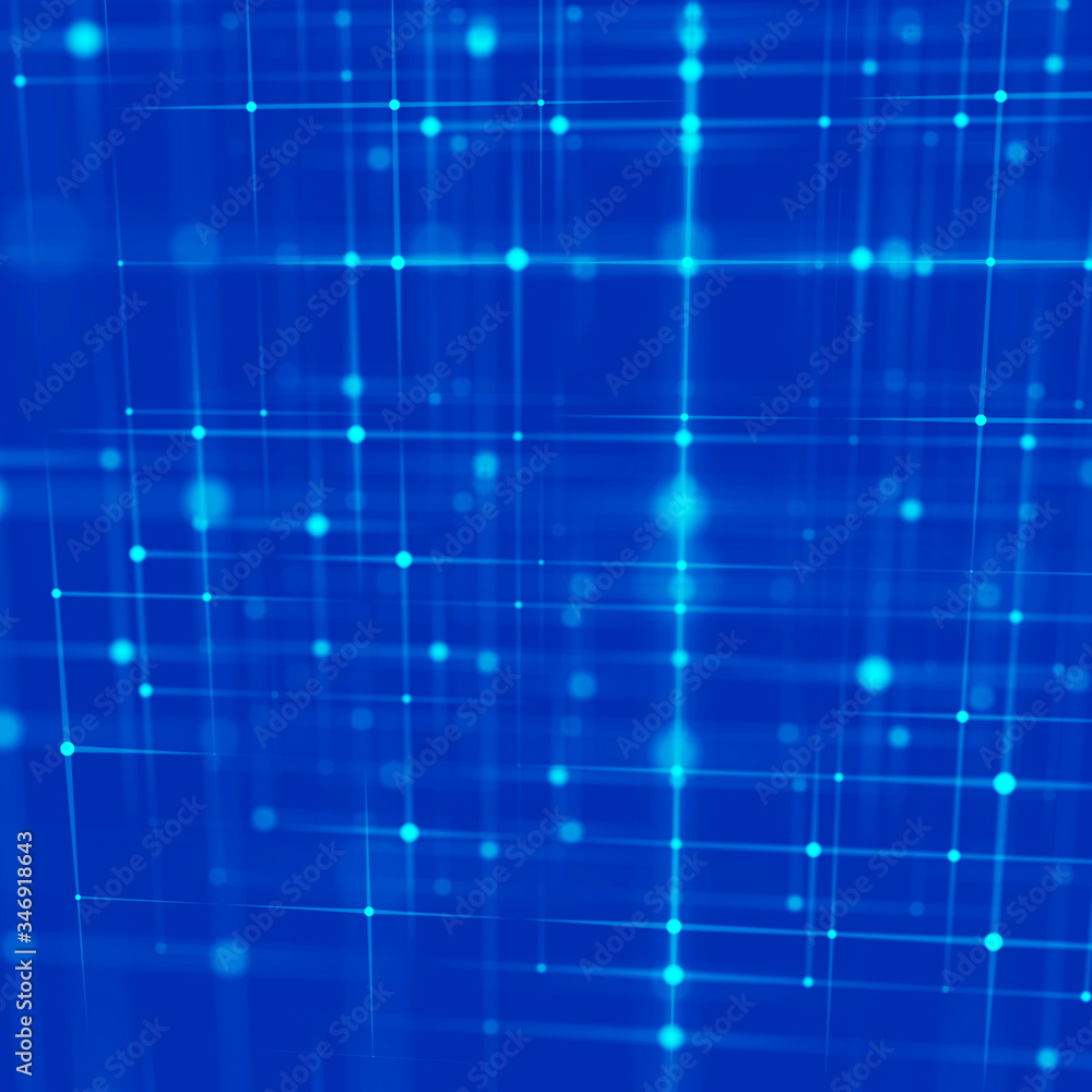 Poster blockchain technology concept. big data visualization. 3d blue illustration. distributed register te