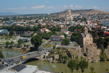 Fototapeta premium Tbilisi city center aerial view from Narikala Fortress, Georgia