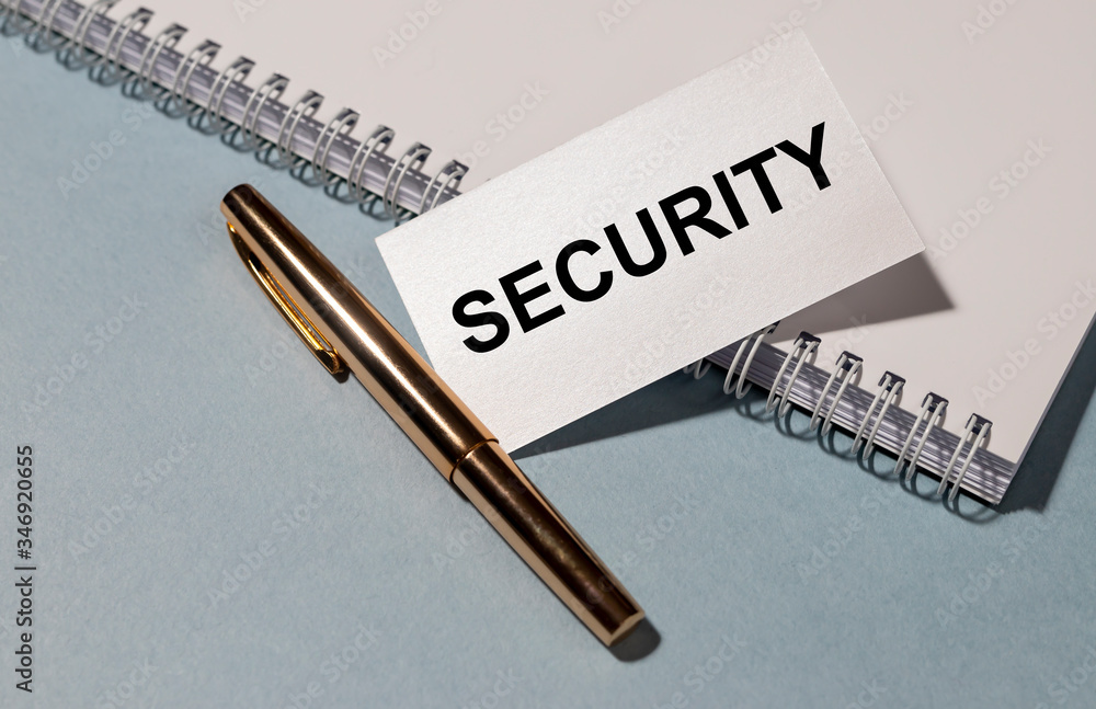 Poster Word writing text Security. Business concept for measures taken to be safe Quality or state of being secure Flat lay above white blank paper with copy space for text messages.