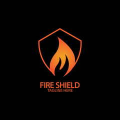 Fire shield logo design element. Fire warning sign shield. Fire flame vector illustration