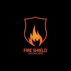 Fire shield logo design element. Fire warning sign shield. Fire flame vector illustration