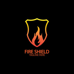 Fire shield logo design element. Fire warning sign shield. Fire flame vector illustration
