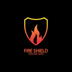 Fire shield logo design element. Fire warning sign shield. Fire flame vector illustration