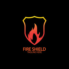 Fire shield logo design element. Fire warning sign shield. Fire flame vector illustration