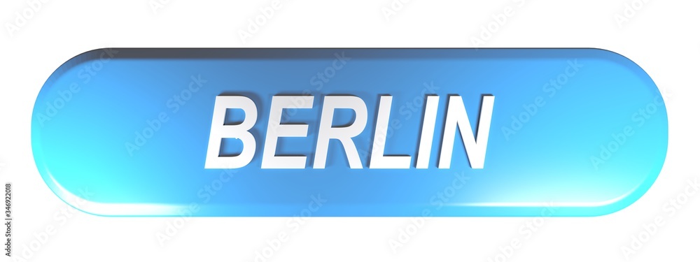 Poster berlin blue rounded rectangle push button - 3d rendering illustration