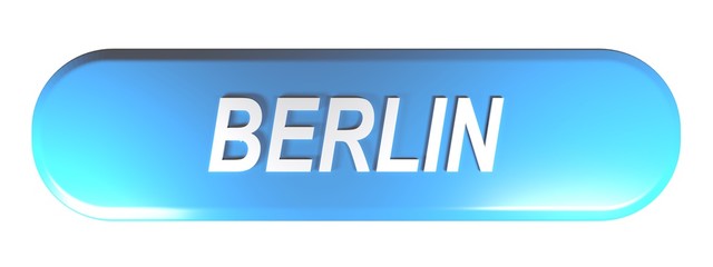 BERLIN blue rounded rectangle push button - 3D rendering illustration