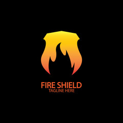 Fire shield logo design element. Fire warning sign shield. Fire flame vector illustration