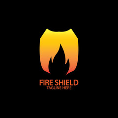 Fire shield logo design element. Fire warning sign shield. Fire flame vector illustration