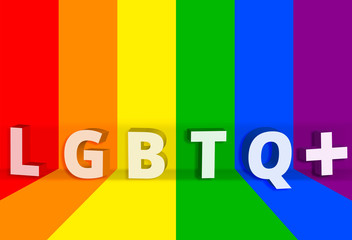 LGBTQ+ symbol with 3D floating text.