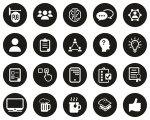 Pub Quiz Or Bar Quiz Icons White On Black Flat Design Circle Set Big
