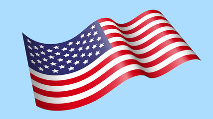 Waving America Flag Vector Isolated on blue Background