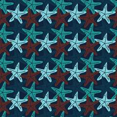 seamless repeating pattern with colorful starfishes