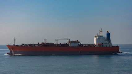 
A large ship sails of the port of Mombasa