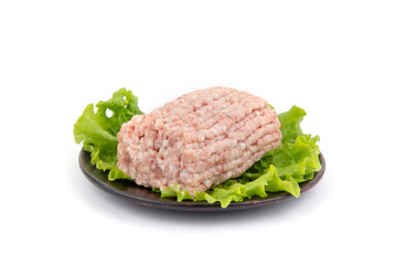minced pork, meat, semi-finished meat on a white background