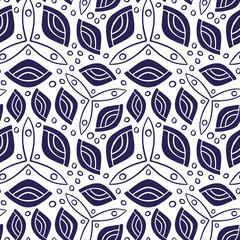 Seamless pattern with folkloric ornament. Background for fabric or wallpaper. Repeating pattern in decorative style with vintage ornaments. Textile design for clothes and linen.