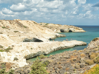 Fototapeta na wymiar Sarakíniko Beach - White vulcanic rock formations with unique shape - Milos Island - Greece
