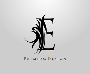 Classic Letter E Heraldic logo. Vintage classic gothic drawn emblem for book design, letter stamp, weeding card, brand name, business card, Restaurant, Boutique, Hotel.