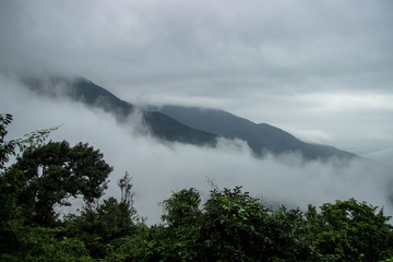 fog over the mountains in vietnam