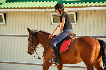 horse rider girl rides a horse. Equestrian theme