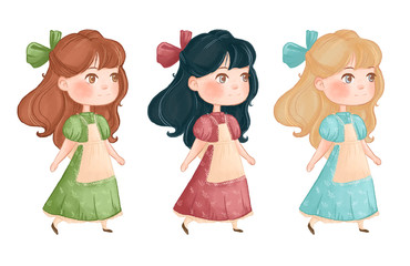 Set of 3 girls in cute dresses